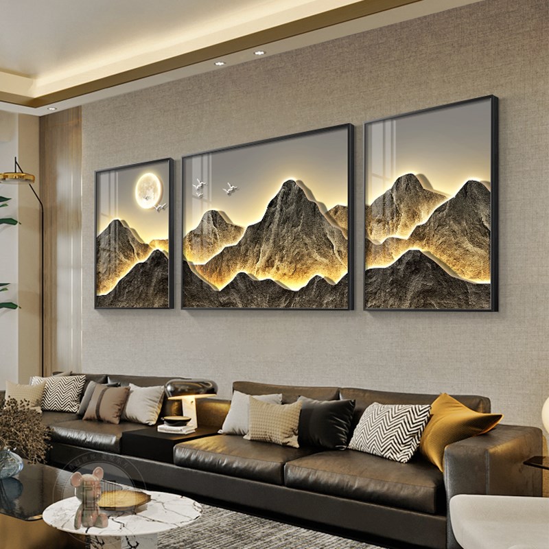 沙发背景墙挂画2023新款背有靠山客厅三连装饰画轻奢高级感墙壁画