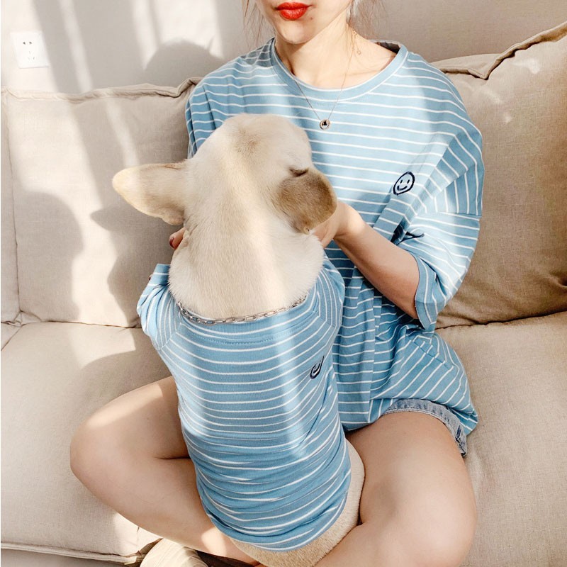 狗狗春夏衣服猫咪法斗泰迪中小型犬条纹亲子装背心宠物透气卫衣