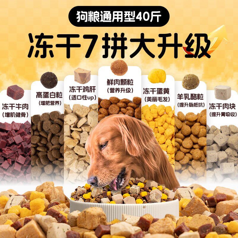 冻干狗粮40斤装通用型成犬金毛柯基边牧拉布拉多大型犬专用大袋装