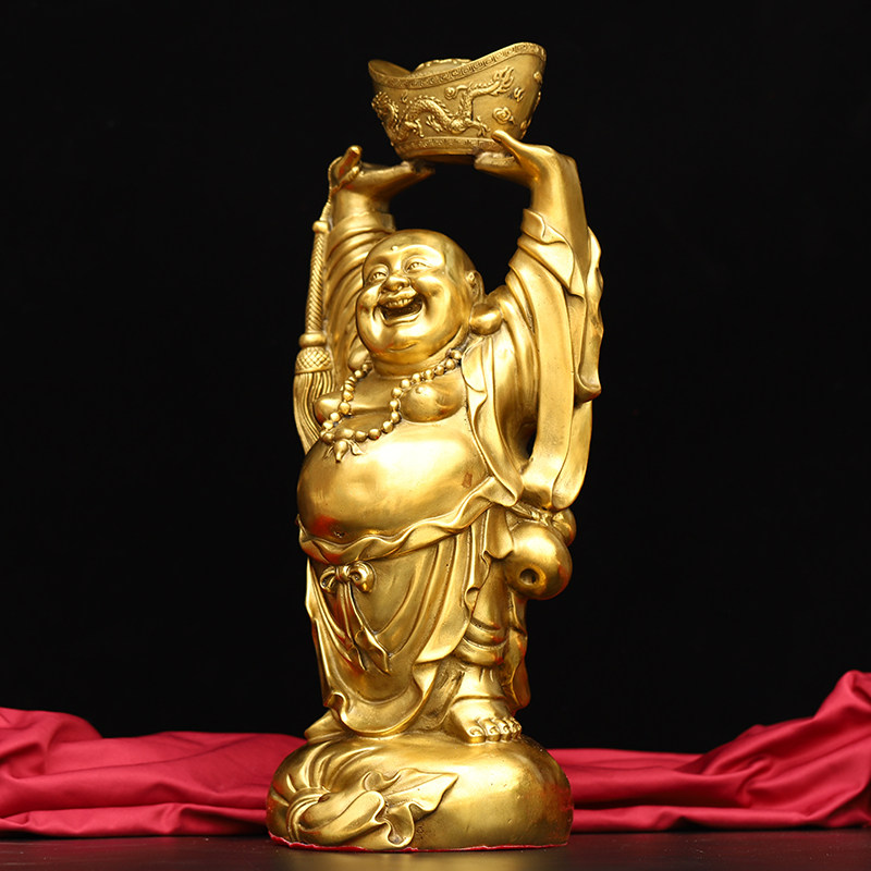 黄铜新款新古典人物纯铜手举元宝像摆件大号笑佛顶天佛站像弥勒佛
