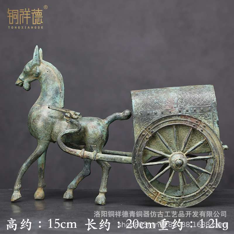 东周马拉车青铜器纯铜青铜单马车仿古工艺品摆件家居装饰品博古架