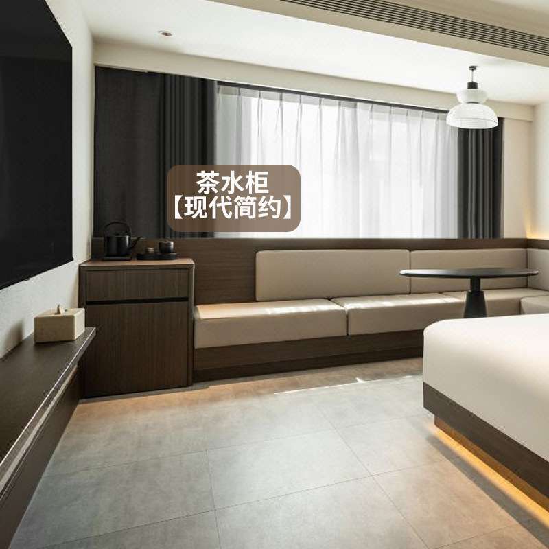 亚朵酒店家具标间全套4.0客房专用床圆形床头柜床屏板式家具厂家2