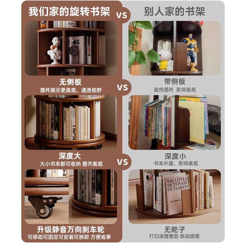 弦角置物架落地客厅拐角360°旋转实木架子展示书架小柜子墙角柜