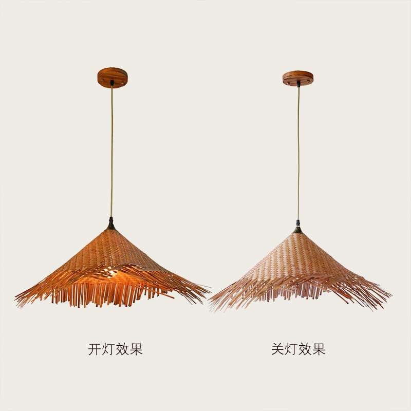 竹草绳编斗笠仿古民宿个性餐吧复古装饰纯手工竹编吊灯