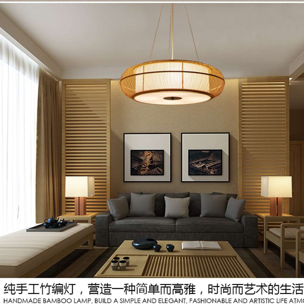 中式竹编吊灯 简约民宿酒店大堂圆形竹艺吊灯 现代客厅书房竹灯笼