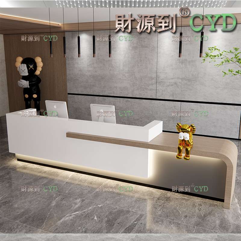 公司前台桌接待台迎宾吧台简约现代仿大理石纹烤漆收银台柜台