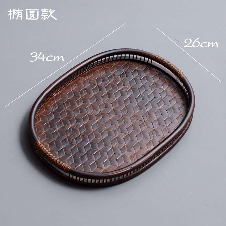 禅意日式大漆长方形椭圆形竹编茶具收纳盘 手工竹制品 一件代发