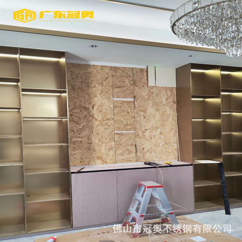 304新中式不锈钢酒柜展示柜浴室壁龛嵌入式电视墙壁柜红酒架展架