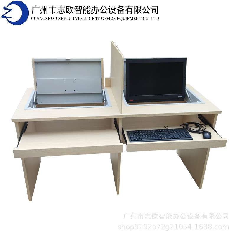 志欧双人位中间隔断翻转器隐藏电脑桌显示屏嵌入式翻转器电脑桌