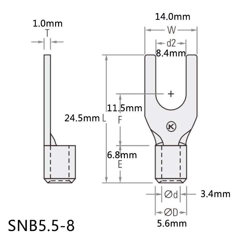 SNB5.5-8冷压叉形端子 紫铜叉型接线端子M8插拔式接线头 UT裸端头