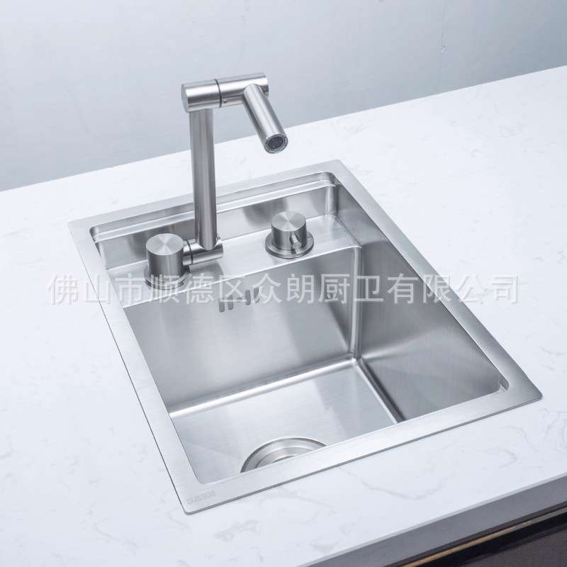 新品304不锈钢带盖板隐藏式水槽带龙头吧台洗碗槽盆3243套装