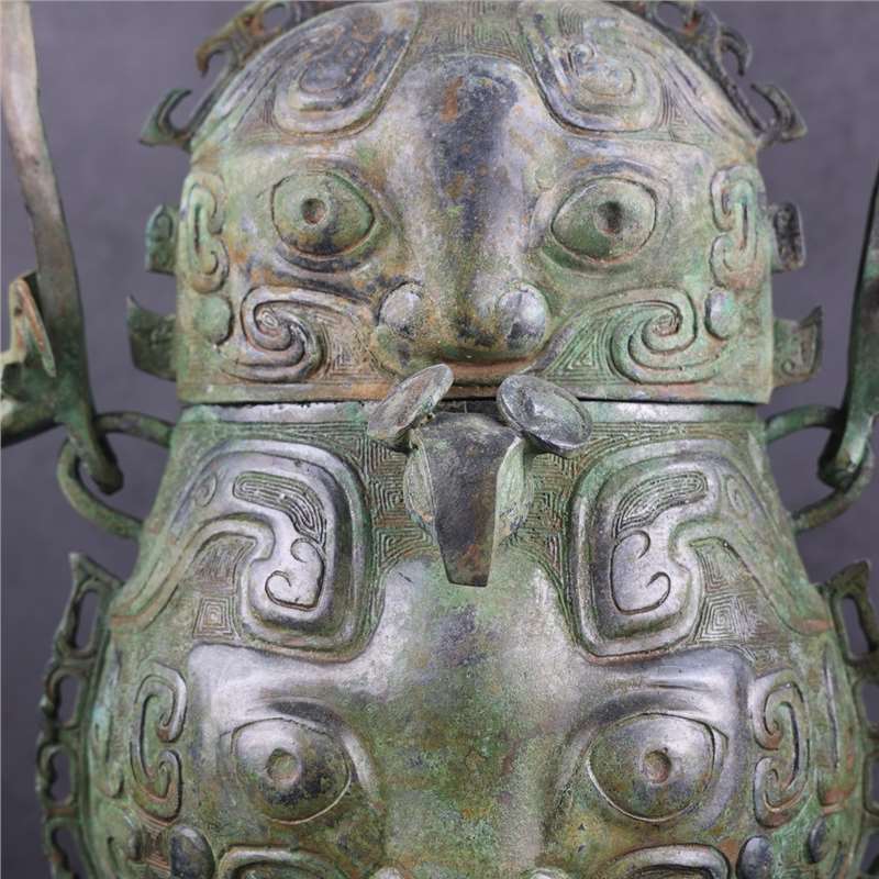 西周神面提梁卣古青铜器提梁卣艺术青铜制作铜器家居摆件