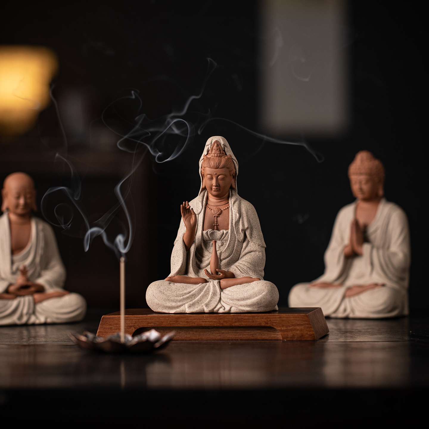 传统西方三圣如来精品手工陶瓷家用摆件家居客厅桌面茶宠茶玩可养