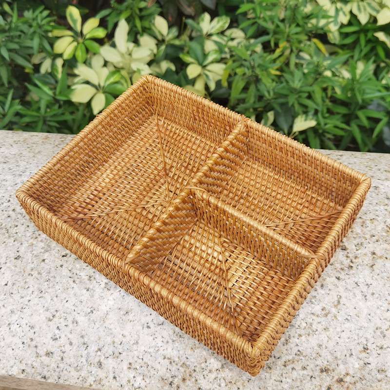 越南藤编多格托盘收纳盒茶盘茶具筐点心盘茶杯托藤编托盘