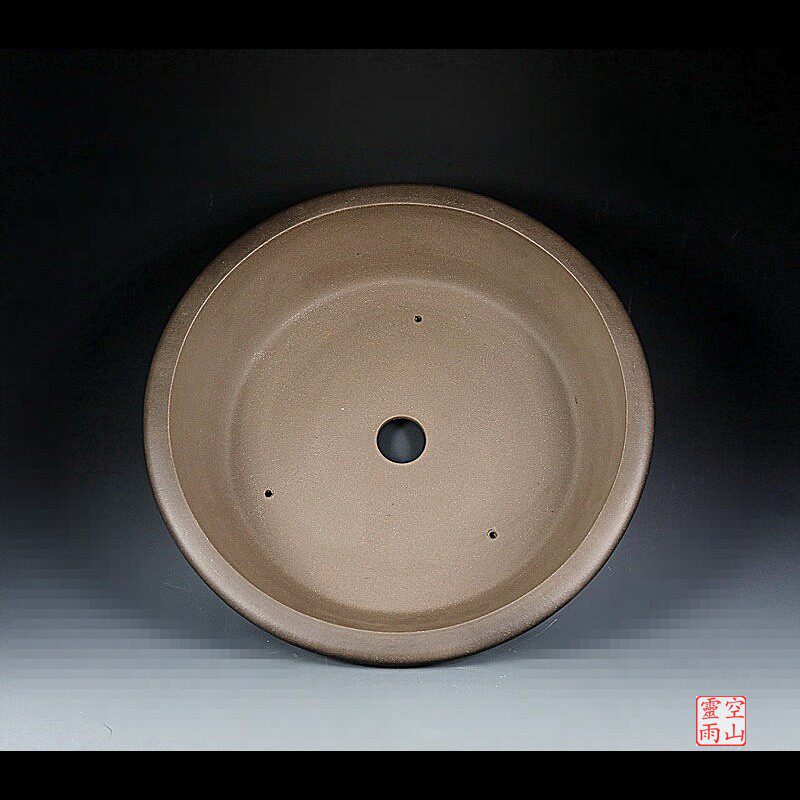 外销精品 宜兴紫砂盆景花盆 全手工仿古云足圆形段泥绿植花卉松柏