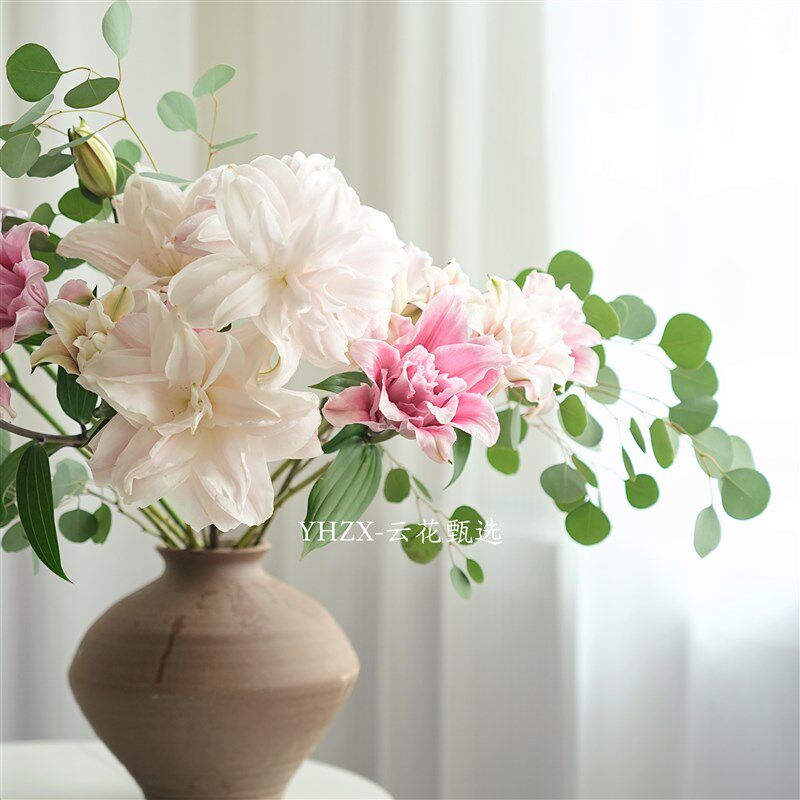 【云花甄选】2-3种组合重瓣百合花期久鲜花新中式玄关装饰有香味