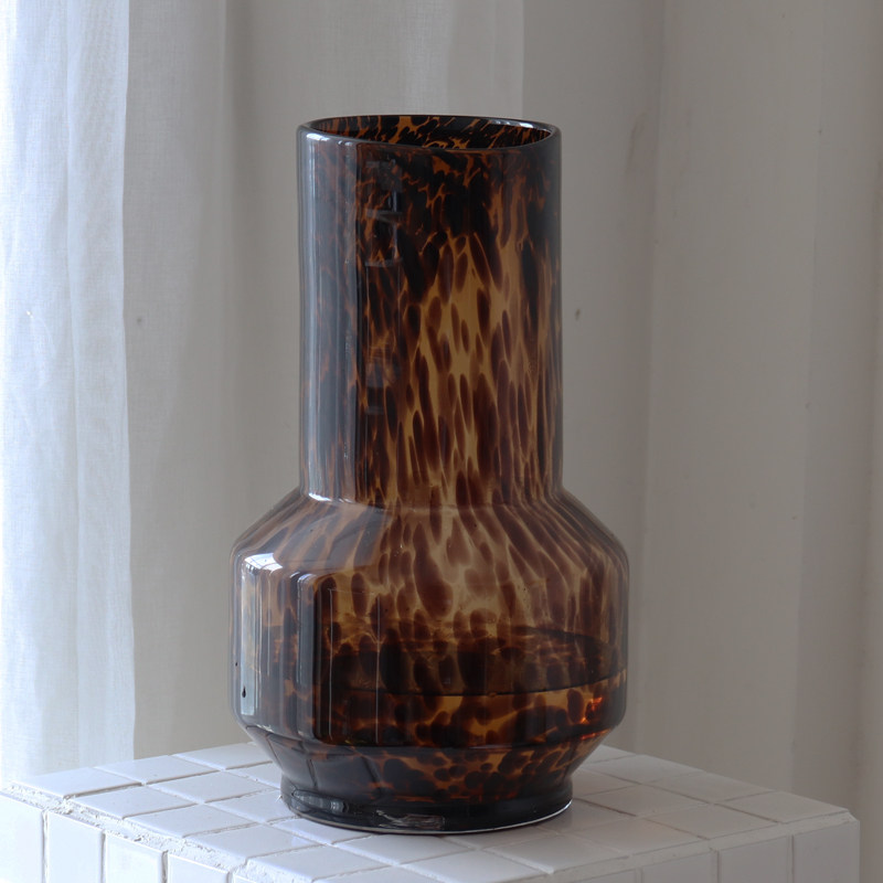 WULIHOME 中古琥珀色玻璃花瓶复古水培绿植家居摆件软装饰品