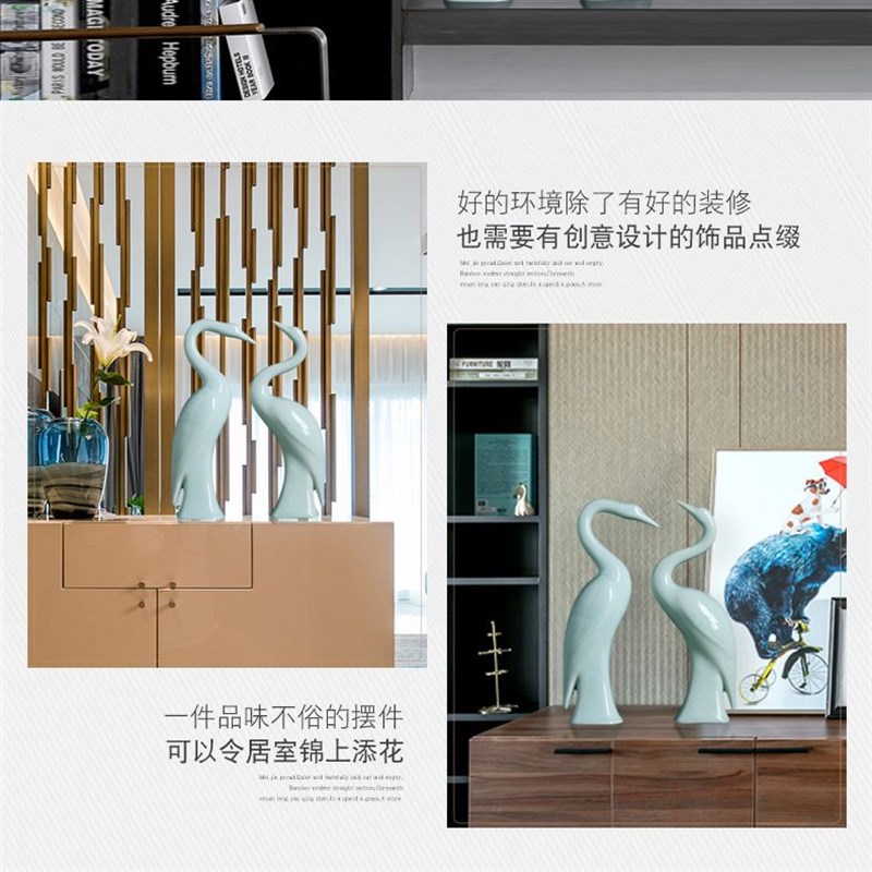 新中式禅意陶瓷工艺品情侣鹤摆件创意艺术品家居电视柜装饰品摆设