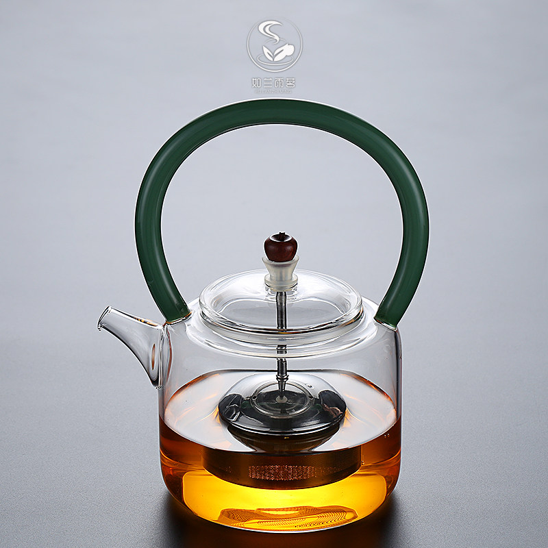 2018新品耐高温玻璃煮茶壶家用泡茶壶加厚玻璃壶过滤烧水壶彩把壶