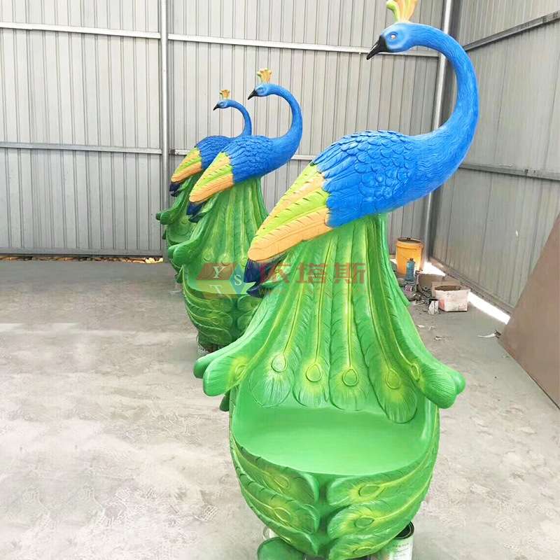龙岗区依塔斯玻璃钢仿真孔雀座椅坐凳鸟类动物雕塑景观园庭院装饰