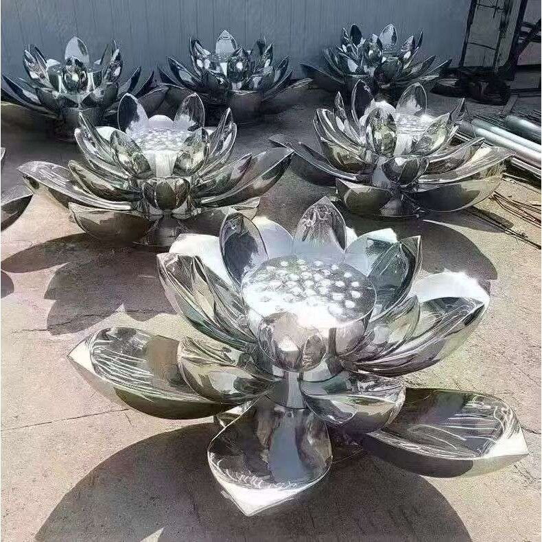金属荷叶镂空花朵落地大摆件户外不锈钢莲花雕塑水景水池荷花喷泉
