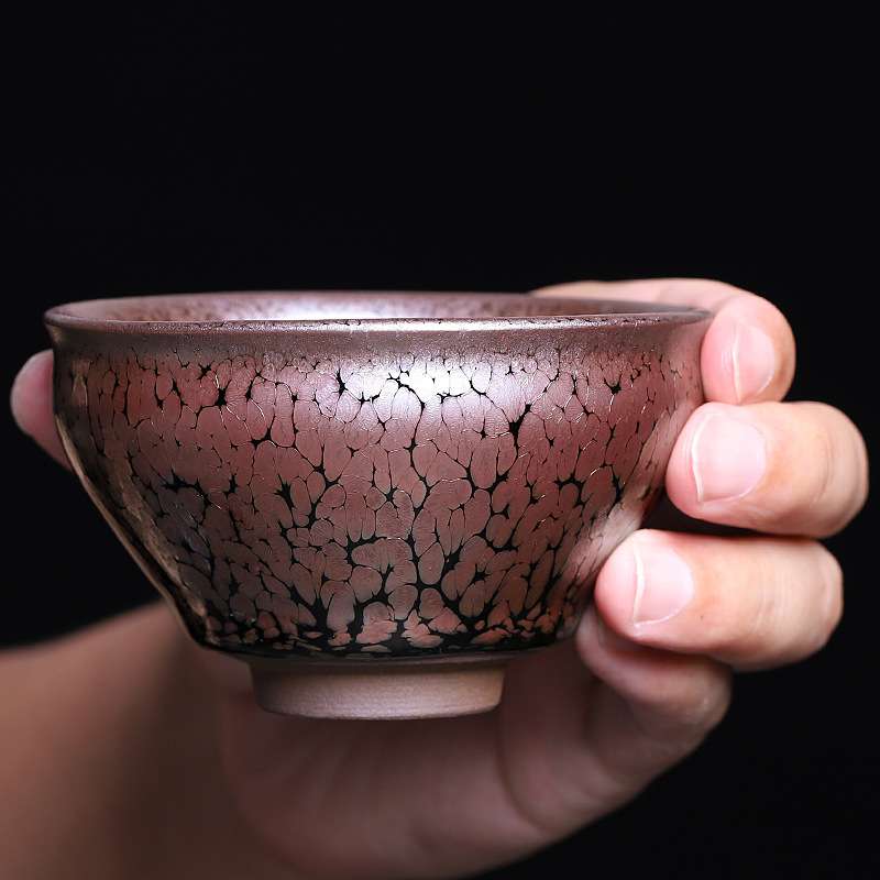 建阳建盏杯茶杯紫金油滴鹧鸪斑主人杯单杯纯手工陶瓷建窑茶盏黑釉