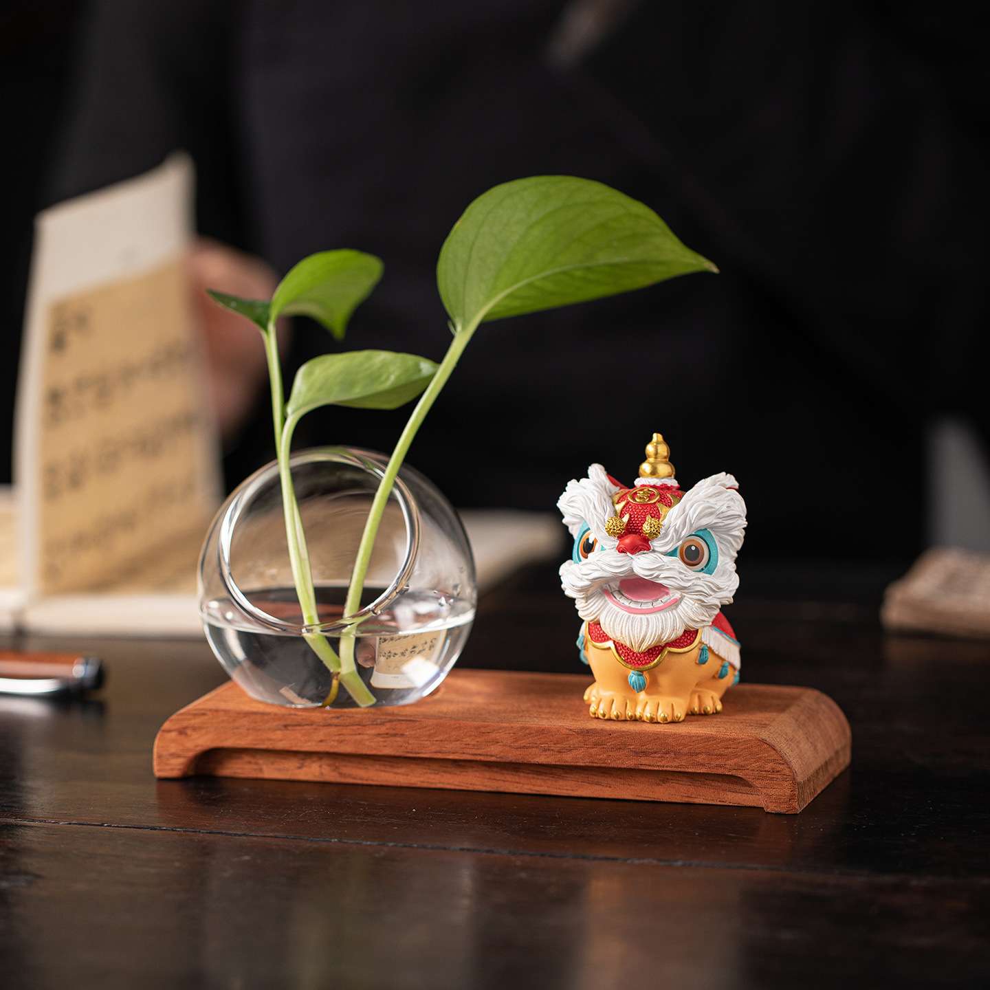 个性禅意水培花器底座摆件醒狮玻璃透明花盆客厅书房茶室桌面装饰