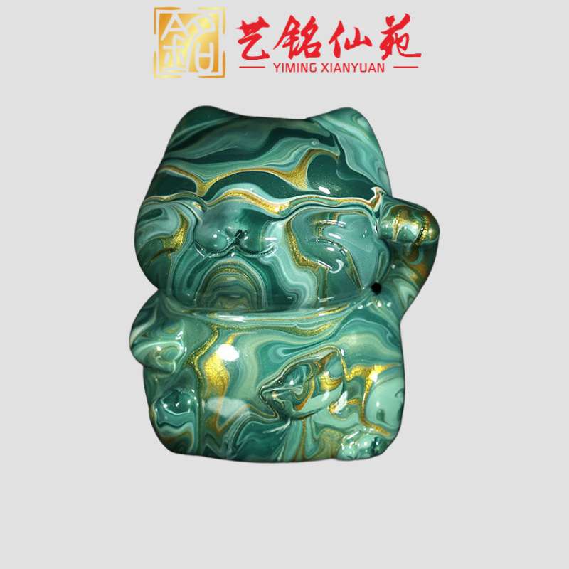大漆手绘挥手可爱猫摆件艺铭仙苑木雕漂漆猫装饰摆件工艺品