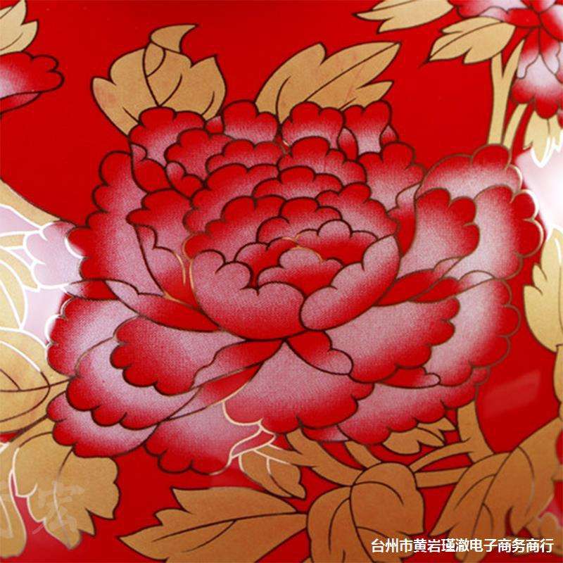 德化陶瓷器中国红花瓶家居客厅装饰品摆件插花喜庆大红色结婚摆设