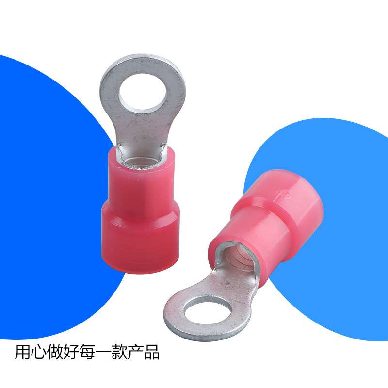RNY尼龙圆形预绝缘冷压接线端子紫铜镀锡环型铜线鼻子压线圆端头