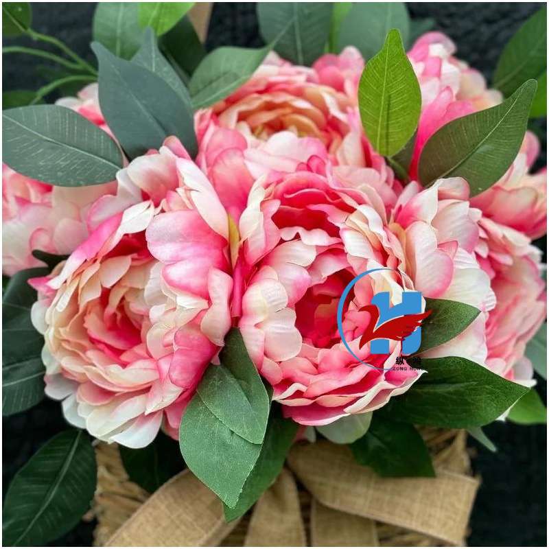 跨境新品春夏季花环门挂母亲节仿真牡丹花圈节日门前装扮壁挂花篮