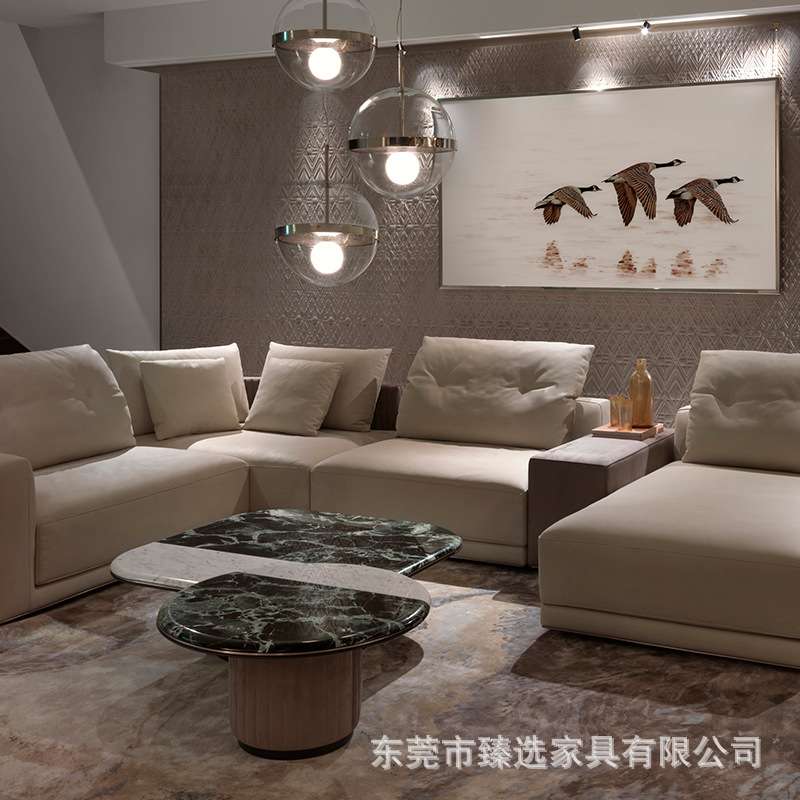 轻奢意式高低组合茶几设计师天然大理石拼花茶几 Visionnaire家具