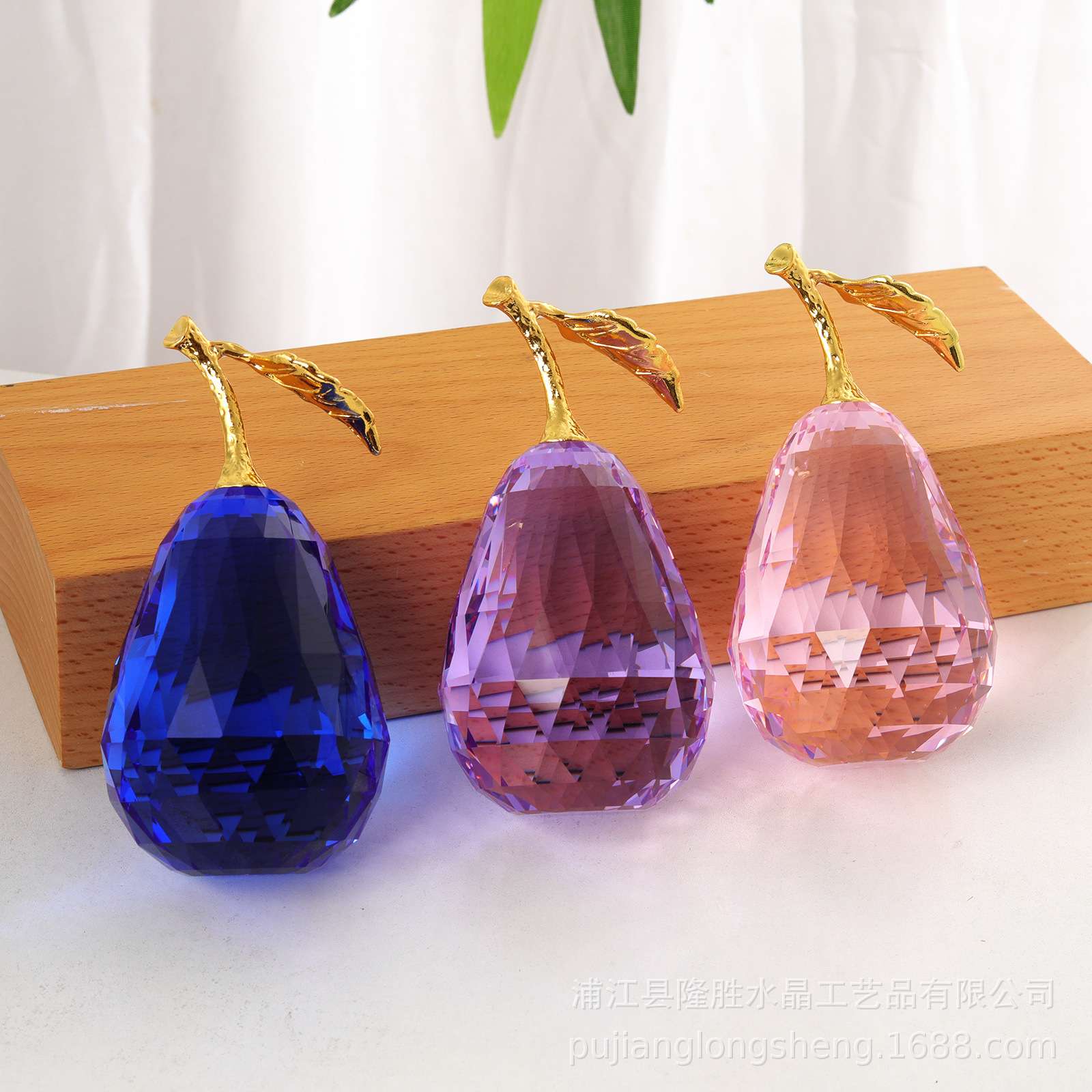 水晶工艺品简约轻奢欧式水果梨仿真大号彩梨植物拼盘桌面客厅摆件