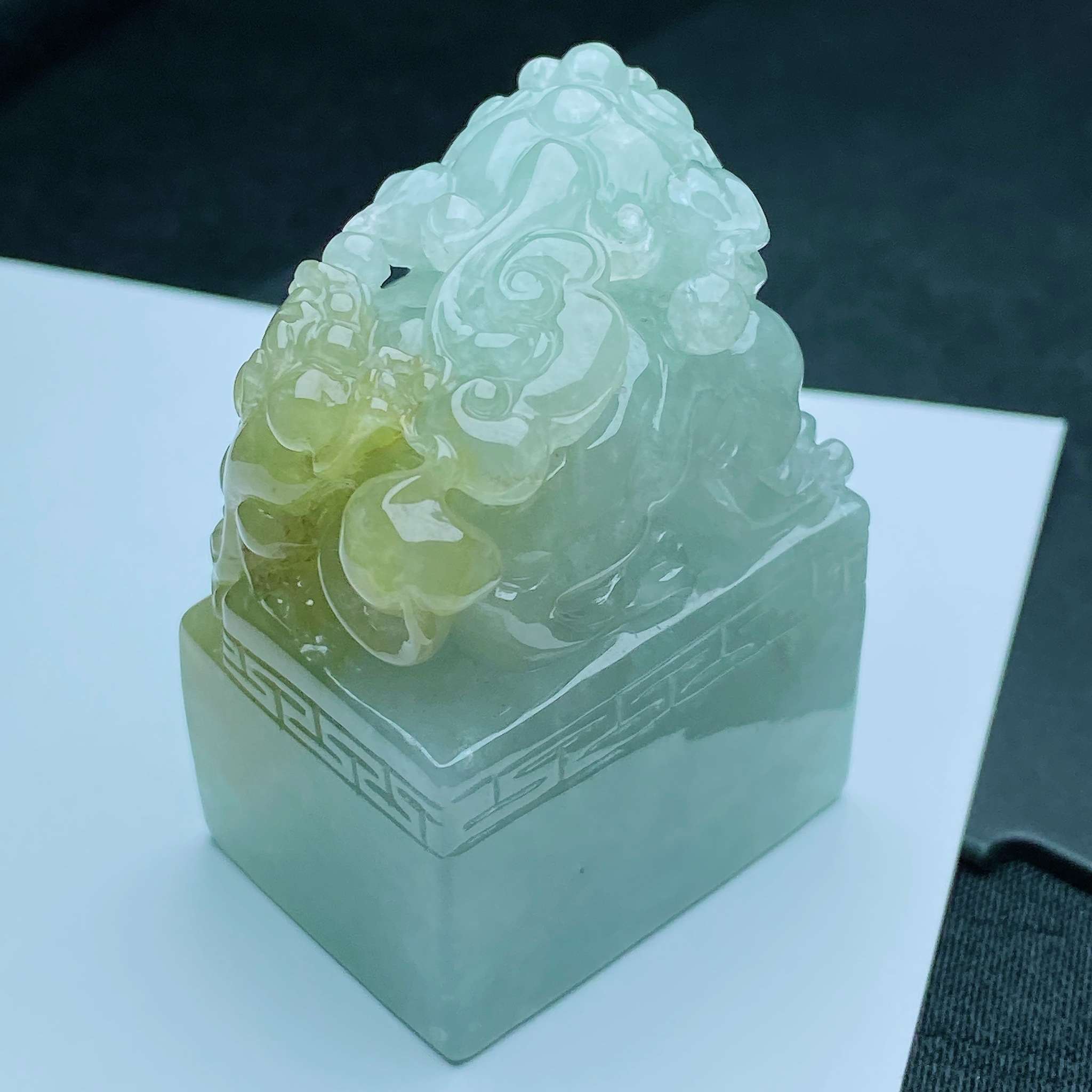缅甸天然冰黄翡貔貅印章wlx尺寸：45.3-32-24.6mm