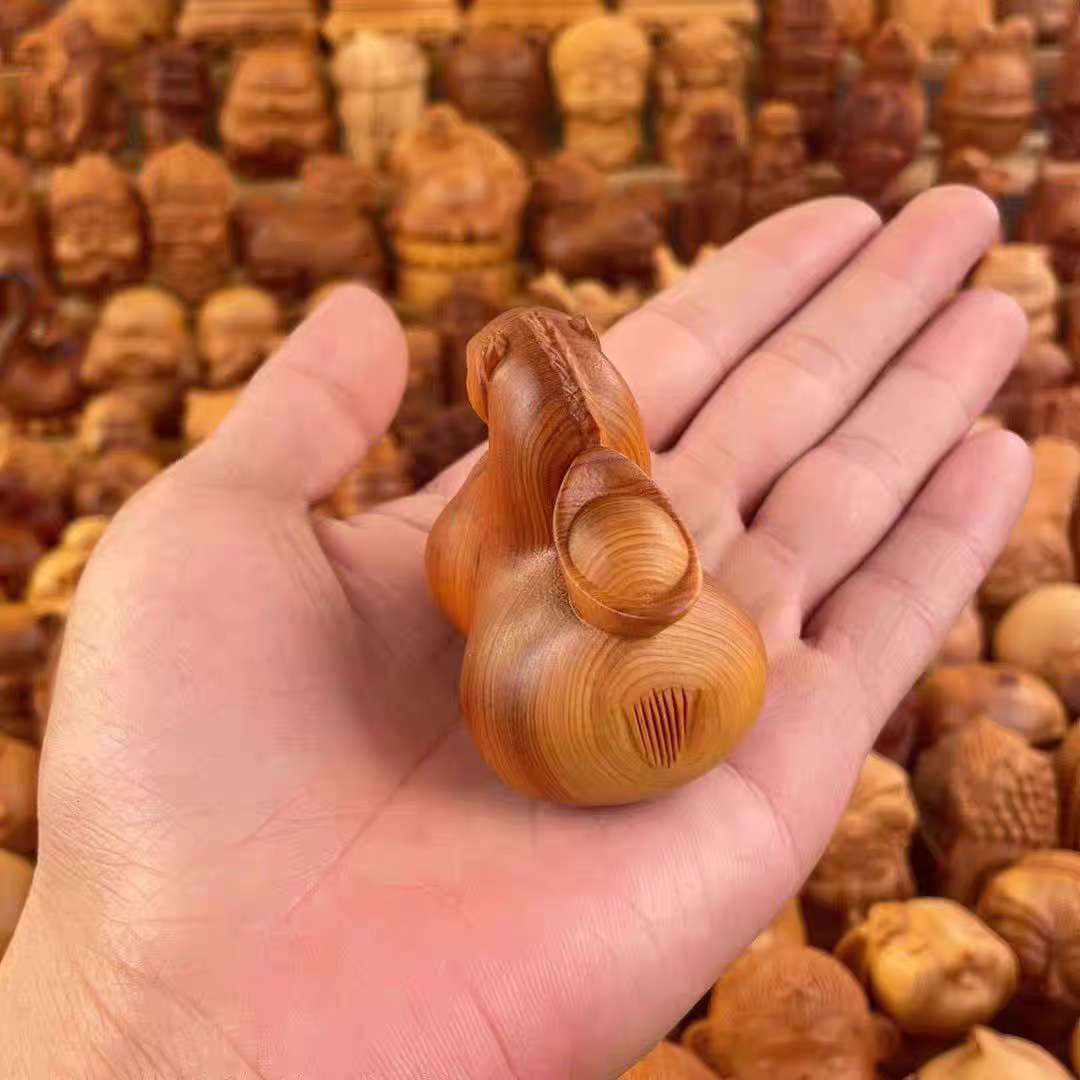 陈化崖柏木雕唐马文玩手把件生肖马到成功马上有钱家居桌面小摆件