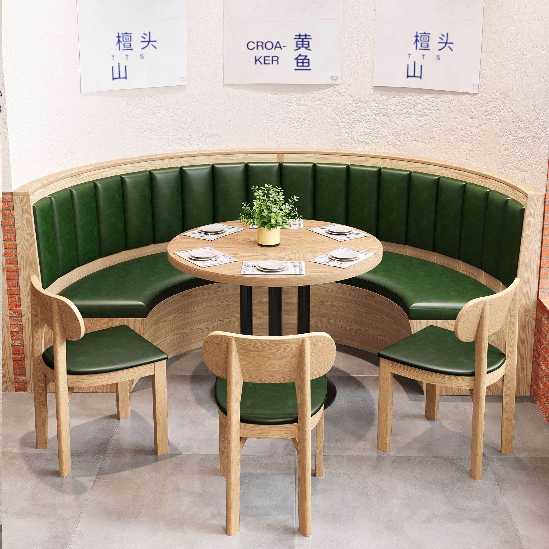 火锅店卡座桌椅 餐馆食堂靠墙实木椅子饭店餐厅奶茶店 快餐店餐桌