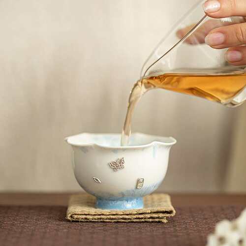 景德镇结晶釉窑变锔钉花口茶杯陶瓷茶具主人杯客杯品茗杯女生喝茶
