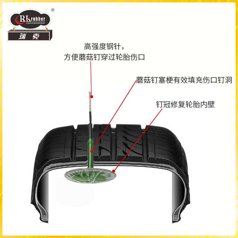 瑞克SK-A3补胎蘑菇钉汽车修补整体塞梗胶片补胎胶片胶水轮胎修补