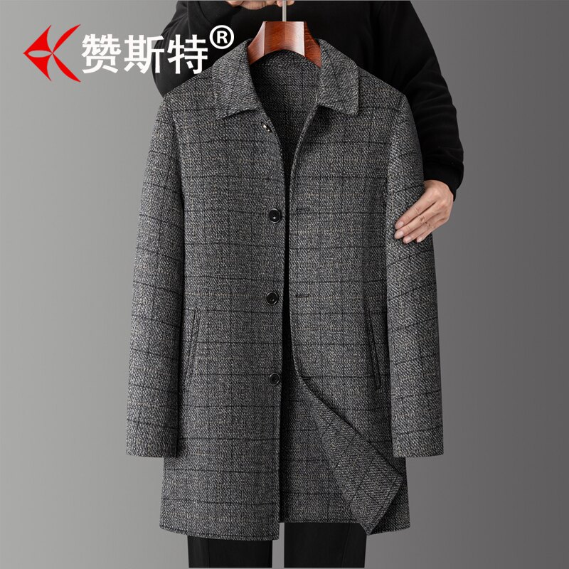 赞斯特品牌毛呢大衣中长款西装领风衣暗格纹风衣羊毛混纺呢子外套