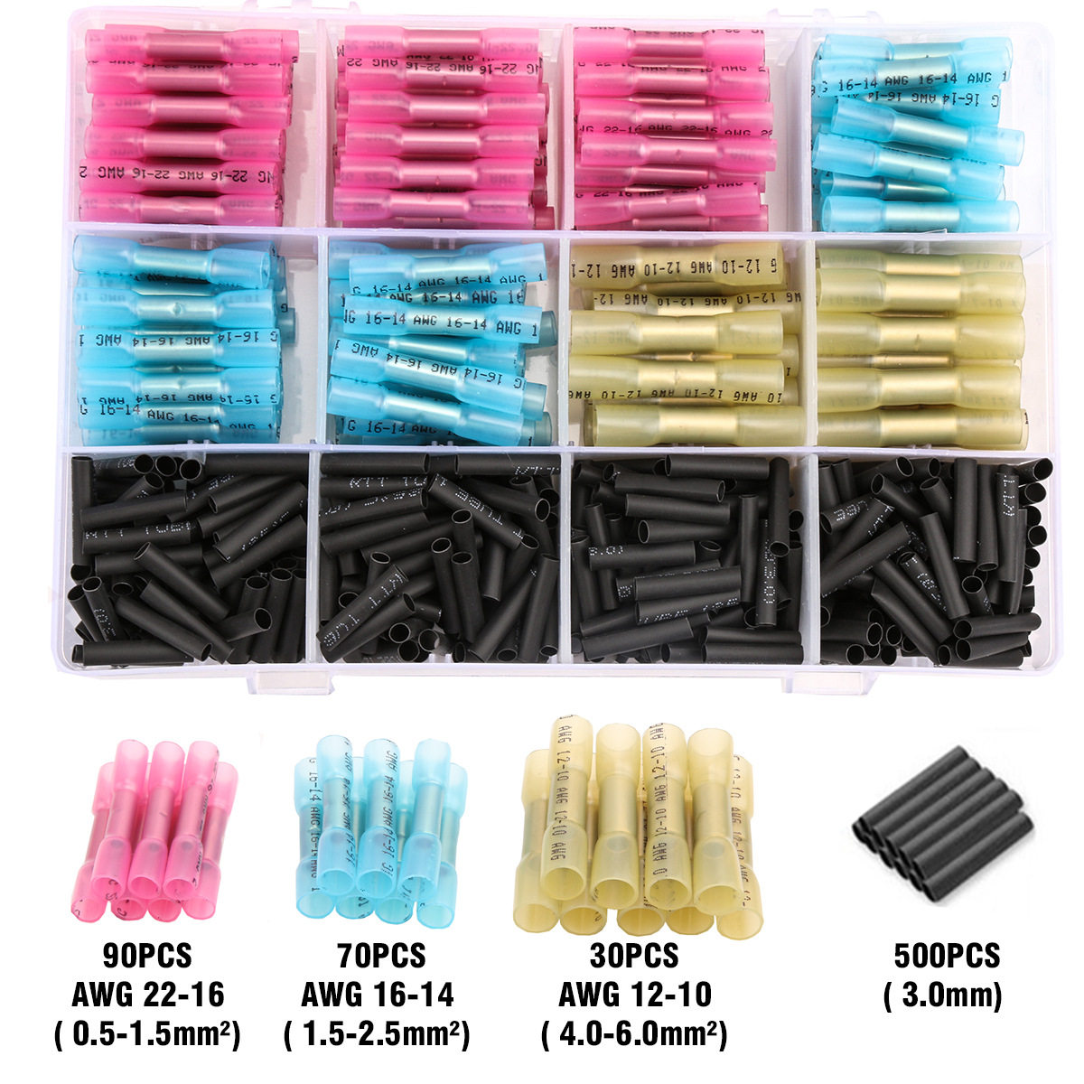 690PCS中接管热缩管套装组盒接线端子防水锡焊环热缩中接连接器