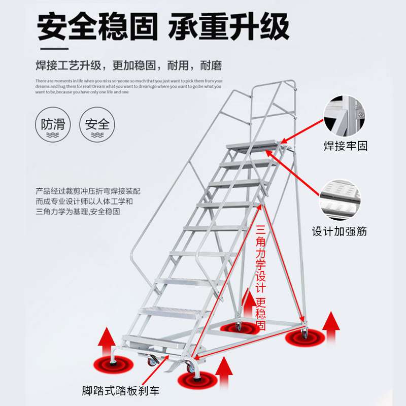 可移动平台梯登高车工程踏步梯子超市理取货带轮子自锁仓库登高梯