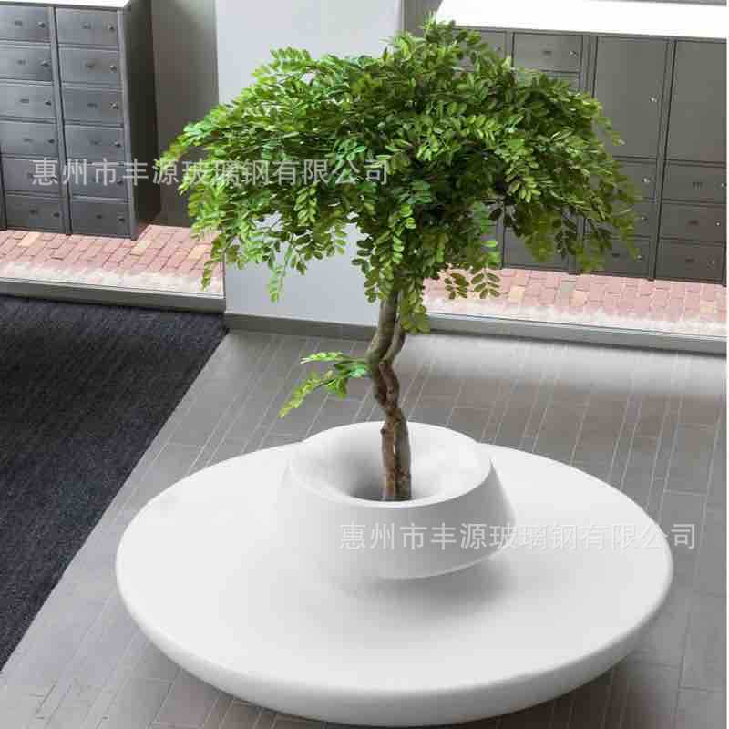 时尚圆型玻璃钢座椅绿植花盆商场景观美陈座椅花器酒店大堂户外款