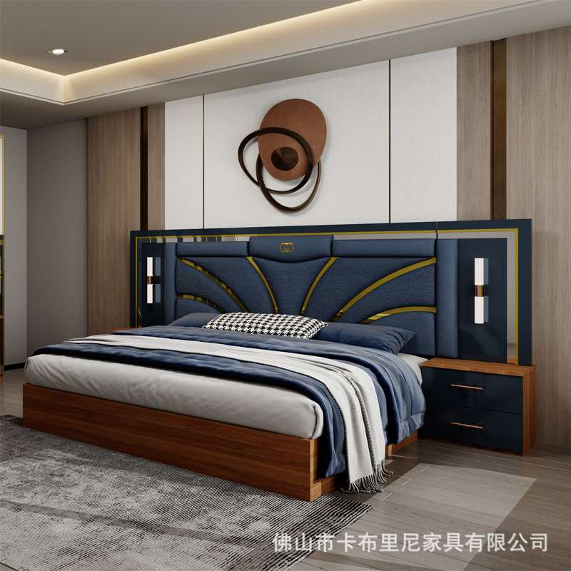跨境 现代酒店公寓套房板式双人床简约成套家用卧室套装家具