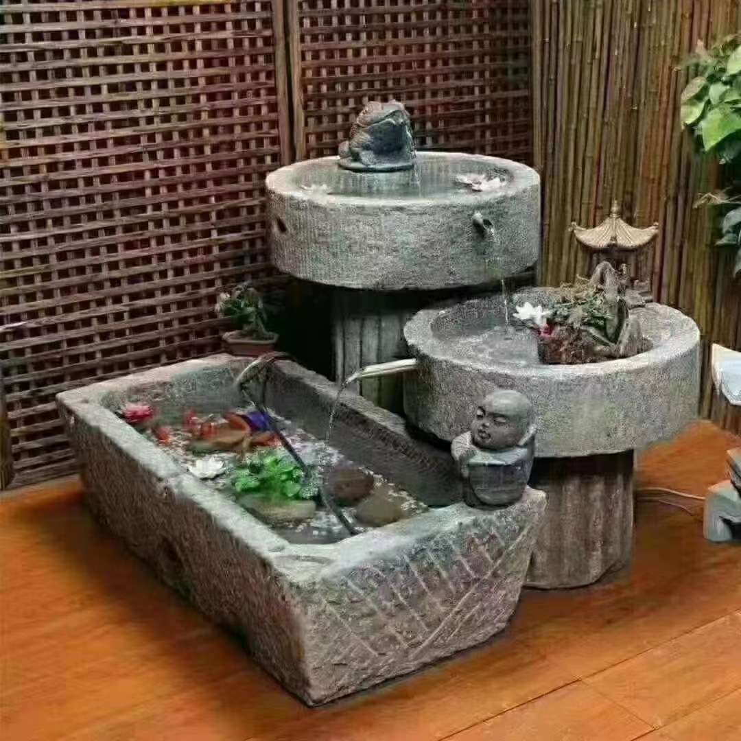 石头水槽流水老石槽花盆摆件花园装饰景观石缸鱼缸老石头养鱼池