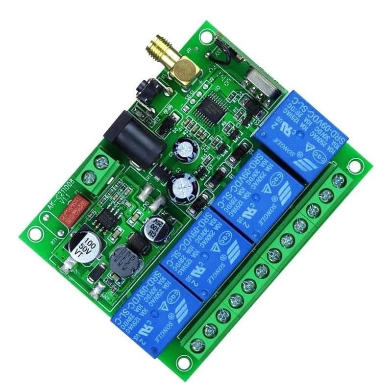工业4键12V24V220V学习型4路无线遥控开关四路继电器控制点动自锁