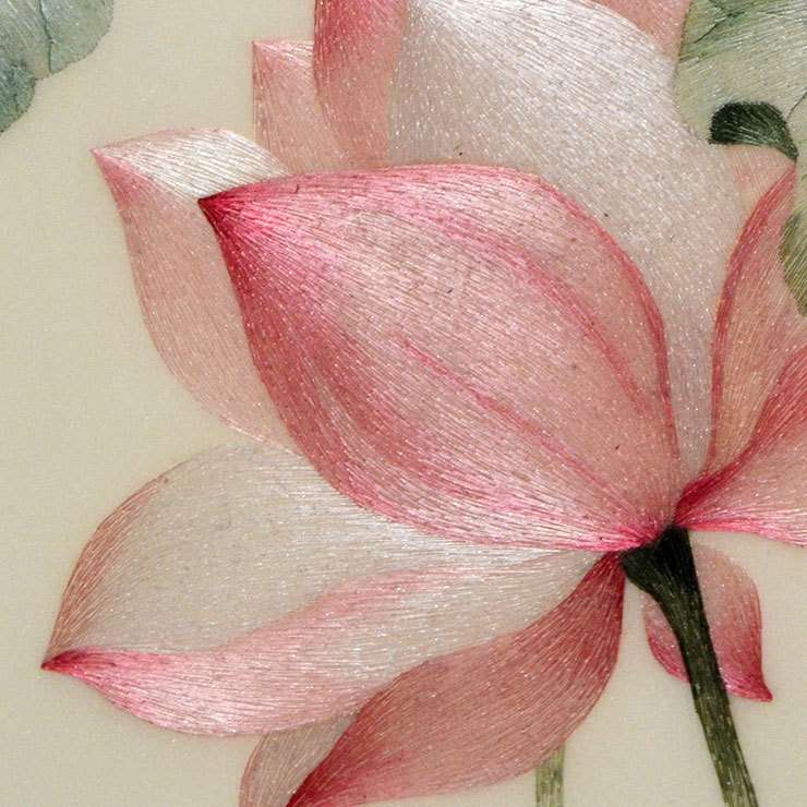 紫金湘绣刺绣挂画成品手工绣荷花三联画客厅书房装饰湖南特产北美