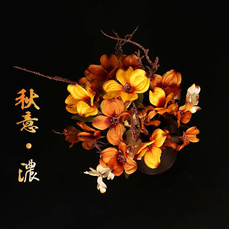 鸿禹秋色铁桶灯苔花摆件感恩节仿真植物盆栽家居假花装饰品亚马逊