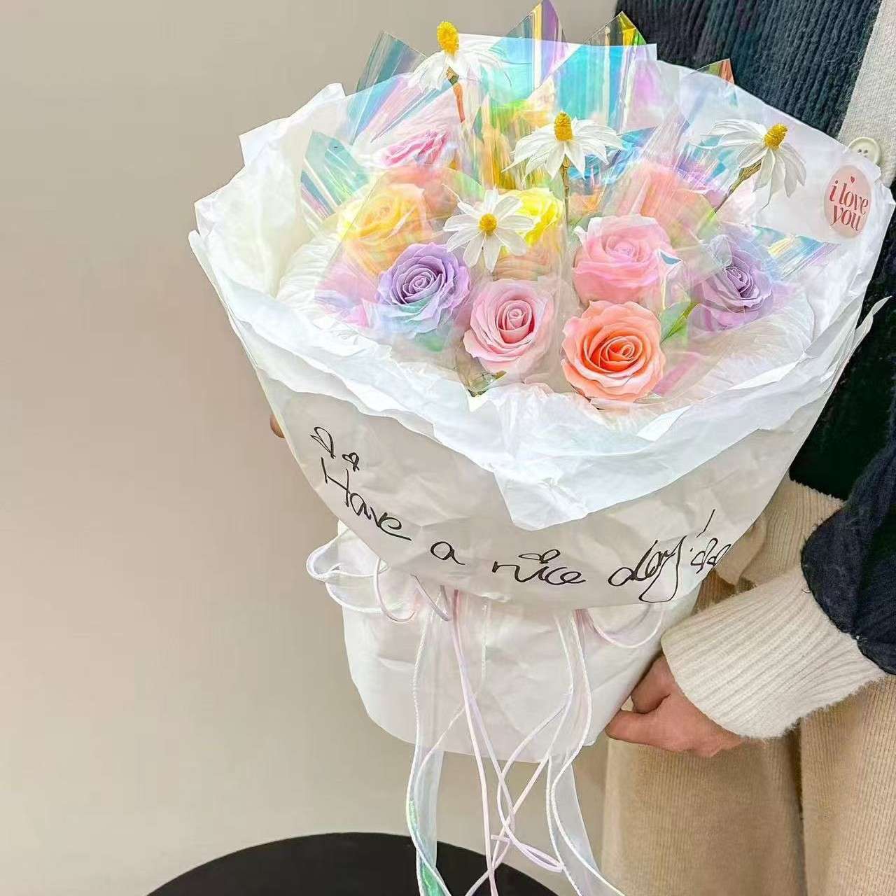 毕业季七彩祥云玫瑰仿真肥皂花束成品情人节花束送女友闺蜜圣诞节