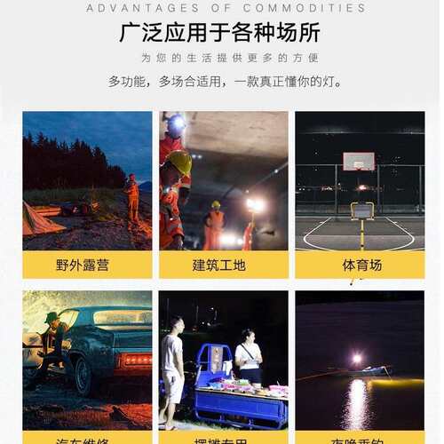 LED摆摊夜市灯100瓦 手提充电防水地摊灯200W 300W工地应急投光灯