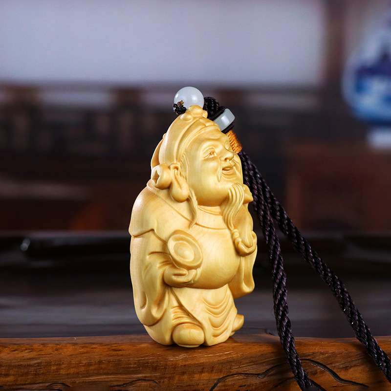 黄杨木雕手把件财神汽车挂件摆件居家装饰木质文玩把玩家居饰品